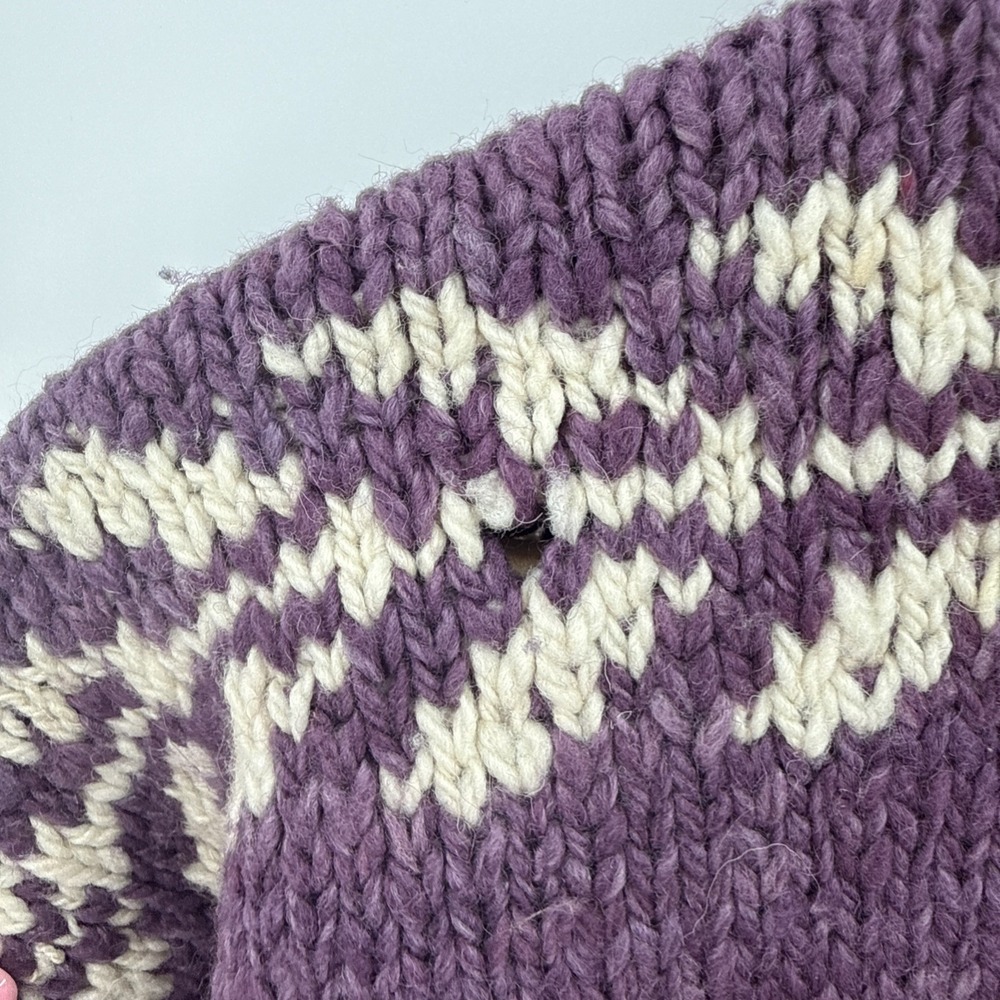 Signature Imports Womens 100% Wool Purple Button Up Cardigan Size Large Boho - Picture 6 of 10
